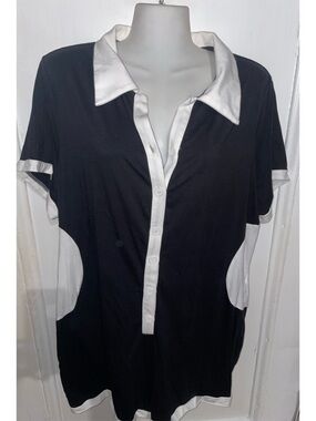 SHEIN Black & White Contrast Collared Button-Front Shorts Romper 3X